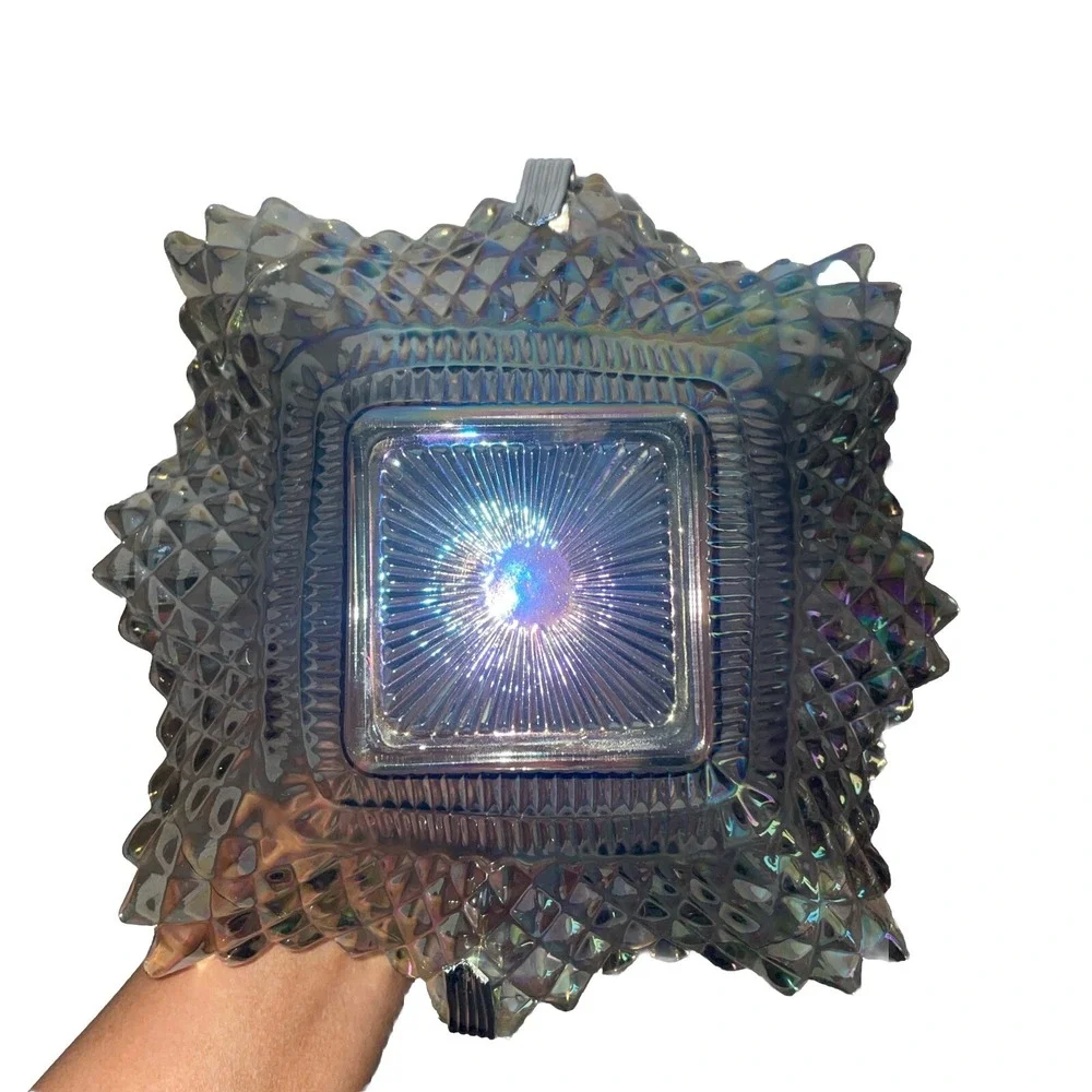 VINTAGE Indiana Glass‎ Candy Dish Square Wrippled Wavy Sides & Metal Handle